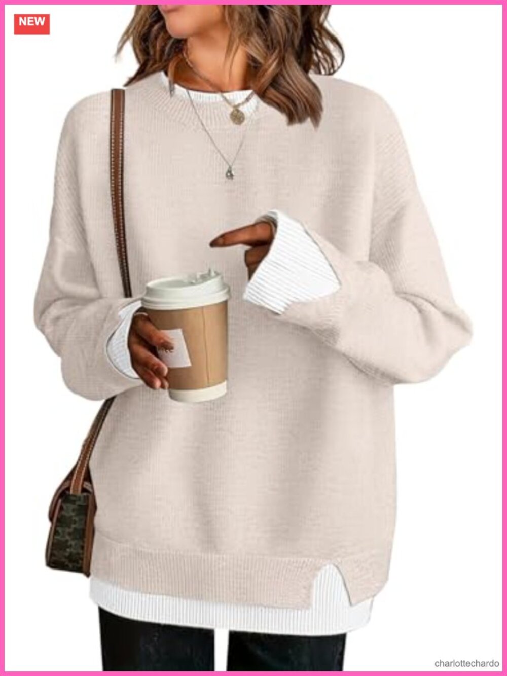 Oversized Patchwork Knit Pullover Sweater Teacher Outfit